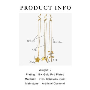 Detailed specs of three 18K gold PVD plated stainless steel necklaces with star charms