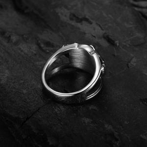Vintage stainless steel eagle ring with bird wings design and polished metal finish