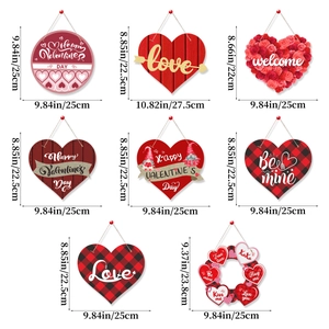 Set of 8 Happy Valentine's Day heart wooden signs with red and black buffalo plaid patterns