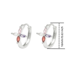 Detail view showing 16mm silver hoop earrings with four-color marquise-cut zircon stones