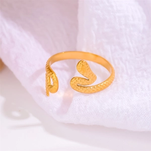 Gothic punk gold snake open ring with detailed scale texture in stainless steel