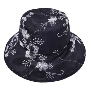 Cappello a secchiello elegante in pizzo nero ricamato a fiori da donna parasole