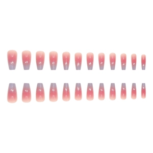 24pcs long coffin press on nails with soft pink and grey gradient glossy finish