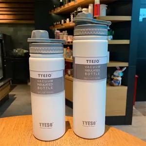 Detail view of TYESO stainless steel insulated bottles in 530ml and 750ml sizes