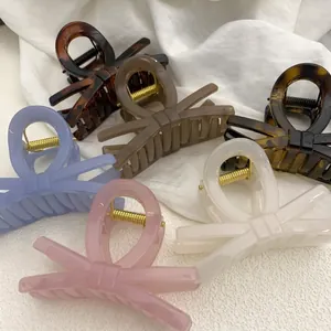 Set of 6 colorful acetate bow hair clips in French minimalist style for women hairstyles