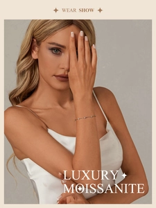 Elegant silver Moissanite bracelet worn by model showing luxury sparkling gemstone details
