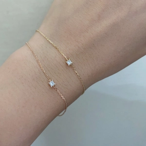 Minimalist S925 sterling silver 14K gold plated bracelets with princess cut cubic zirconia
