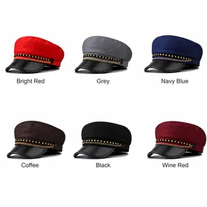 Fashionable sailor caps in six colors with pentagram trim and metallic chains