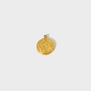 Golden stainless steel coin pendant featuring vintage sun and moon engravings