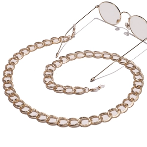 Polished gold eyeglass chain with thick flat links and non-slip silicone connectors