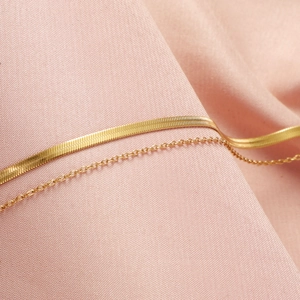 Double-layered gold stainless steel necklace with sleek snake and link chain for women