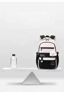 Lightweight 740g school backpack for girls showing water bottle balance comparison