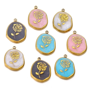 Handmade stainless steel rose enamel pendants in assorted colors for jewelry making
