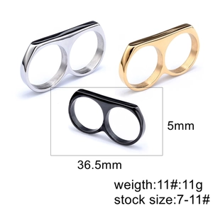 Minimalist double finger ring set in silver, gold and black stainless steel finish