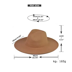Classic camel wool felt fedora hat with wide brim and dimensions for seasonal style