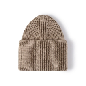 Unisex ribbed knit beanie with wide cuff in khaki for winter warmth and outdoor style