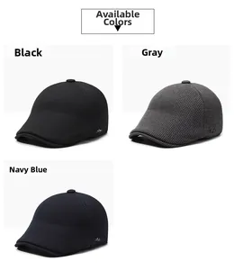 Detailed knit texture and side metal logo on casual winter ivy caps for older men