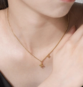Minimalist 18K gold-plated stainless steel ball chain necklace with tiny cross star charm