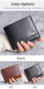 Three men's wallets in black, light and dark coffee with litchi grain texture