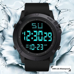 Dynamic splash display showing 30M life waterproof feature of digital sport watch