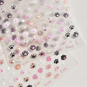 3D Embossed Nail Art Stickers Jelly Texture Cute Cat Paw Patterns Cartoon DIY Manicure Decoration For Kids And Women