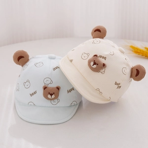 Baby cotton baseball cap set with cute bear ears and embroidery for sun protection