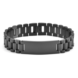 Herrenarmband aus mattem schwarzem Edelstahl im Uhrenarmband-Stil mit flacher ID-Platte