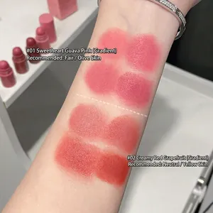 Velvet matte lipstick crayon arm swatches showing guava pink and red pomelo shades
