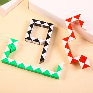 Educational 24-segment magic snake cubes in black, green, and red plastic shapes