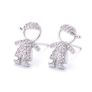 Sparkling boy and girl shaped stud earrings with cubic zirconia in silver metal