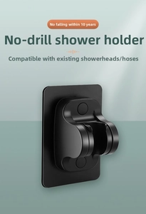 Adjustable matte black no-drill shower head bracket with strong adhesive wall mount