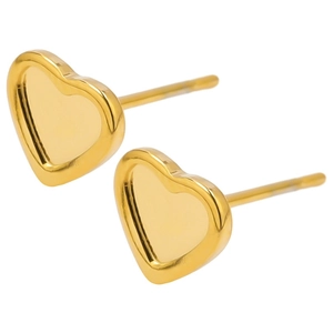 Macro shot of 304 stainless steel gold heart earrings with polished double heart frame
