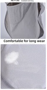 Détail de la doublure en maille respirante et du large bord sur le chapeau de pêche gris