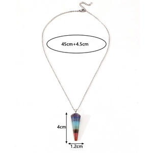 Detailed size specifications for chakra stone pendant and adjustable silver chain necklace