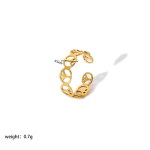 Golden stainless steel peace sign hollow open ring, 0.5cm width minimalist jewelry piece
