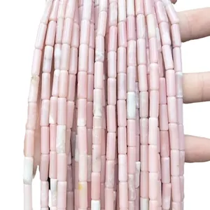 Pink rose quartz cylinder beads 4x13mm for handmade DIY jewelry and necklace design
