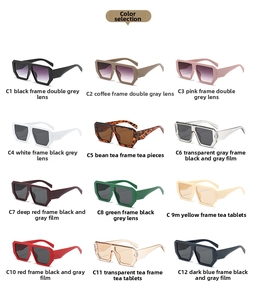 Macro display of 12 trendy square sunglasses featuring vintage frames and gradient lenses