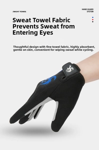 Détail du tissu éponge absorbant gris sur le pouce des gants de cyclisme respirants
