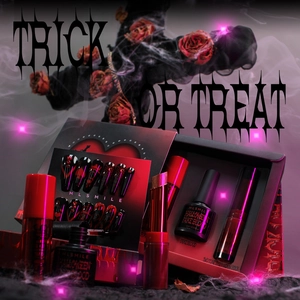 Gothic Halloween Make-up Set mit rotem Lippenstift, Bluteffekt-Lack und Spinnennetz-Kunstnägeln