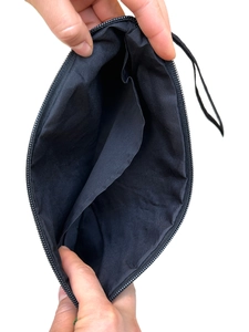 Ethnic style embroidered black satin clutch bag with zipper and inner divider pocket