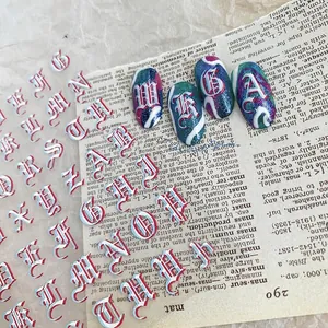 Stickers à ongles lettres gothiques phantom en bleu, blanc et rouge stylé