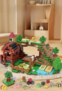 Magnetic pixel blocks set featuring DIY animals and terrain cubes on a cozy rug