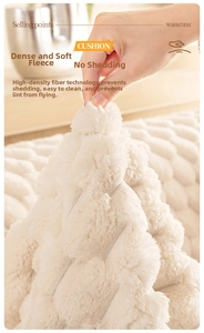 Detail of high-density cream faux fur sofa cushion showing soft texture and anti-shedding