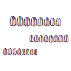 24-piece iridescent cat-eye press-on nails with multi-color metallic gradient finish
