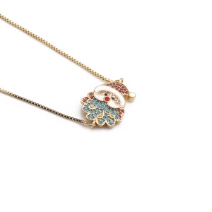 Santa Claus Necklace Gold Plated Copper Pendant With Colorful Zircon Enamel Christmas Jewelry For Women