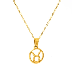 18K gold plated stainless steel Taurus zodiac pendant necklace with classic link chain
