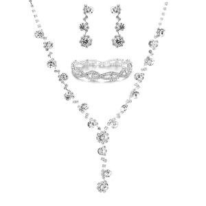 Elegant silver wedding jewelry set with sparkling rhinestones necklace earrings and bracelet