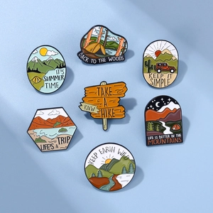 Creative Outdoor Adventure Enamel Pins Alloy Landscape Mountain Tent Sunrise Badge Brooch For Backpack Clothing Student Jewelry Gift