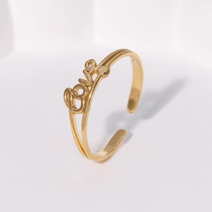 Love Letter Open Ring Stainless Steel Adjustable Double Track Band Minimalist Fashion Jewelry For Women