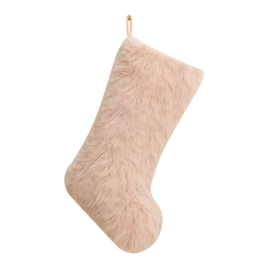 Pink faux fur Christmas stocking ornament with hanging loop for holiday tree decoration